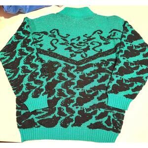 Teal and Black Glittery Adele Vintage 80s Textured Knit Glittery Sweater